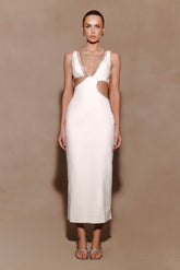 Henny Diamante Trim Cut Out Midi Dress - White