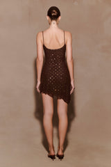 Zahra Diamante Cowl Mini Dress - Chocolate