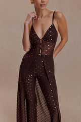 Jackie Longline Diamante Top - Chocolate