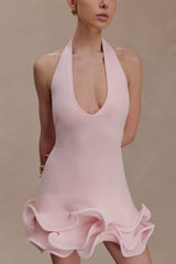 Willowmena Halter Neckline Mini Dress With Tubed Hem - Baby Pink