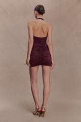 Fleur Ruched Slinky Mini Dress - Mahogany