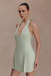 Nelly Halter Neck Cotton Mini Dress - Sage