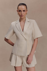 Martine Short Sleeve Linen Top - Natural