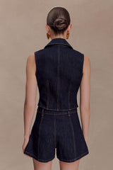 Shona Denim Vest With Decorative Buttons - Washed Indigo Blue