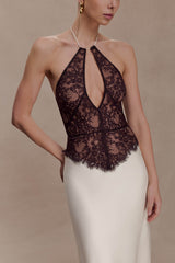 Sascha Lace And Satin Halter Maxi Dress - Ivory/Chocolate