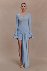 Electra Slinky Lace Mini Dress - Pale Blue