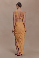 Birgit Linen Midi Dress With Hardware - Deep Peach