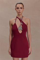 Nathalie Halter Neck Floral Mini Dress - Merlot