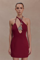 Nathalie Halter Neck Floral Mini Dress - Merlot