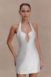 Raina Diamante Halter Mini Dress - White