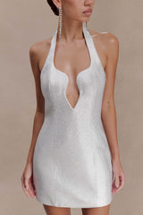 Raina Diamante Halter Mini Dress - White