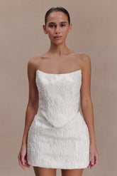 Camille Beaded Satin And Lace Corset Top - Ivory