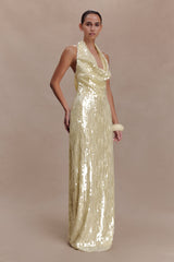 Gertrud Sequin Halter Maxi Dress - Lemon