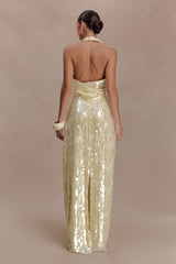 Gertrud Sequin Halter Maxi Dress - Lemon
