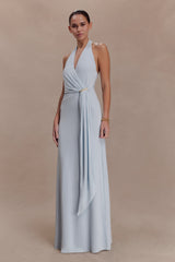 Veda Slinky Halter Maxi Dress - Pale Blue