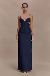 Amila Denim Cupped Maxi Dress - Indigo Blue