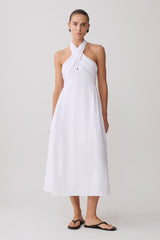 Rosie Linen Halter Midi Dress - White