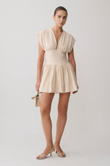 Arabella Cinched Waist Linen Mini Dress - Natural