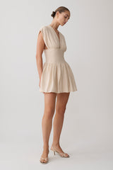 Arabella Cinched Waist Linen Mini Dress - Natural