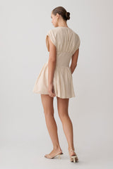Arabella Cinched Waist Linen Mini Dress - Natural