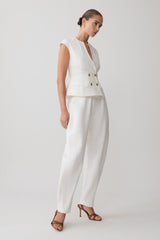 Oriana Linen Button Vest - White