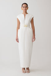 Livia V Neck Linen Maxi Dress - White