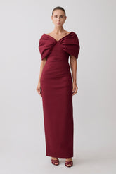 Thelma Bardot Maxi Dress - Wine