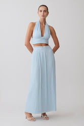 Amaris Gathered Plisse Maxi Skirt - Pale Blue