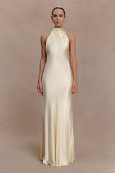 Esther Iridescent Satin Cowl Maxi Dress - Lemon Sorbet