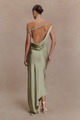 Yvette Slip Maxi Dress With Asymmetrical Hem - Sage