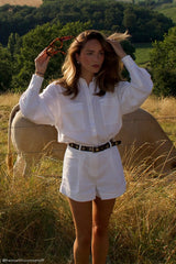 Adia Linen Belted Playsuit - White