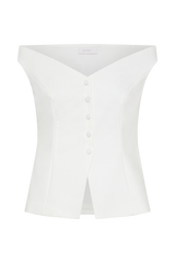 Billie Off Shoulder Sleeveless Button Top - White