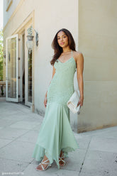 Evelyn Shirred Chiffon Maxi Dress - Sage