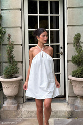 Sonja Keyhole Halter Cotton Mini Dress - White