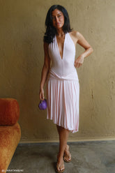 Zelda Asymmetric Slinky Midi Dress - Ballet Pink