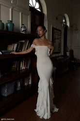 Etta Ruffle Slinky Maxi Dress - Ivory