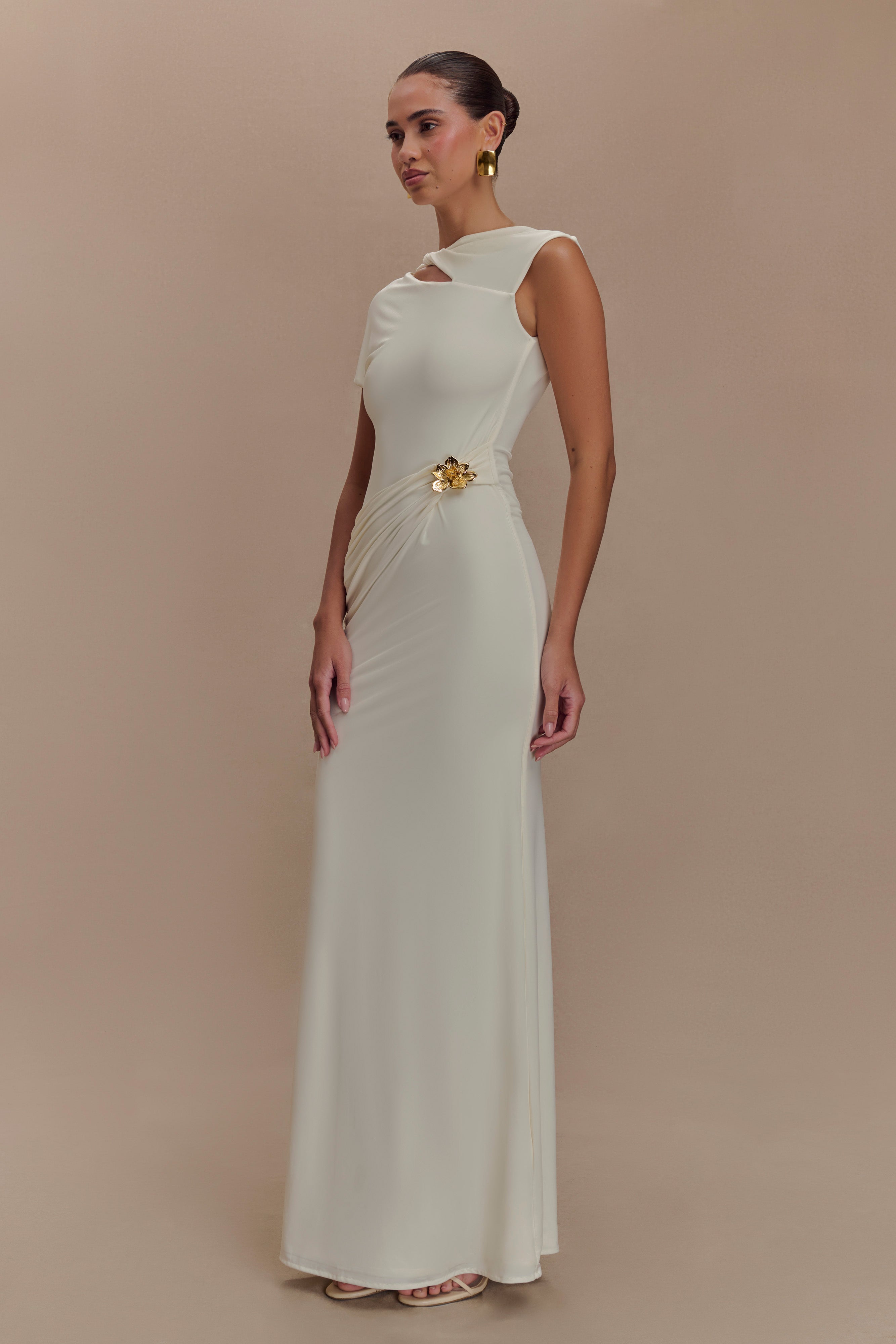 Kaida Slinky Maxi Dress With Hardware - Ivory