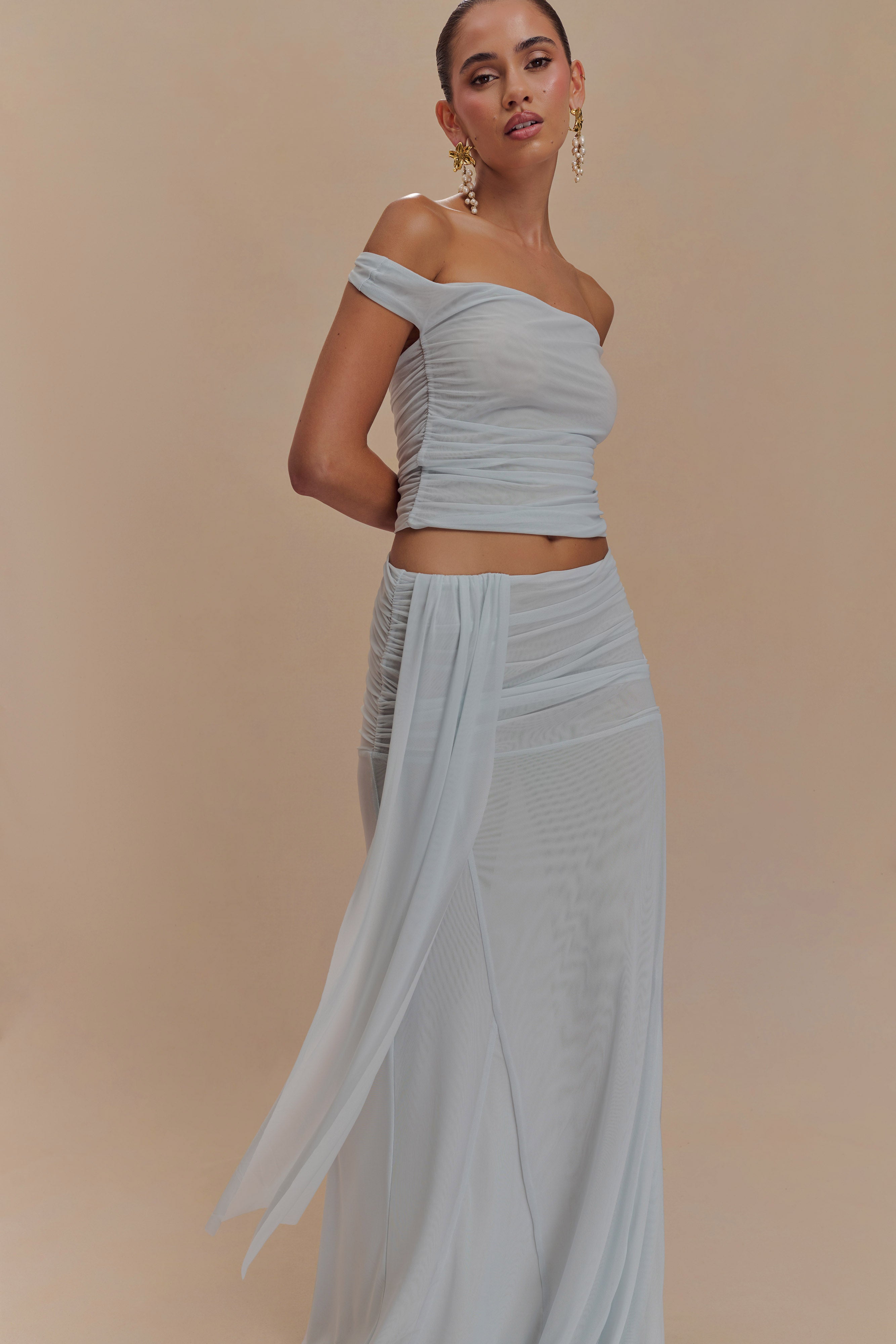 Arna Mesh Maxi Skirt - Pale Blue
