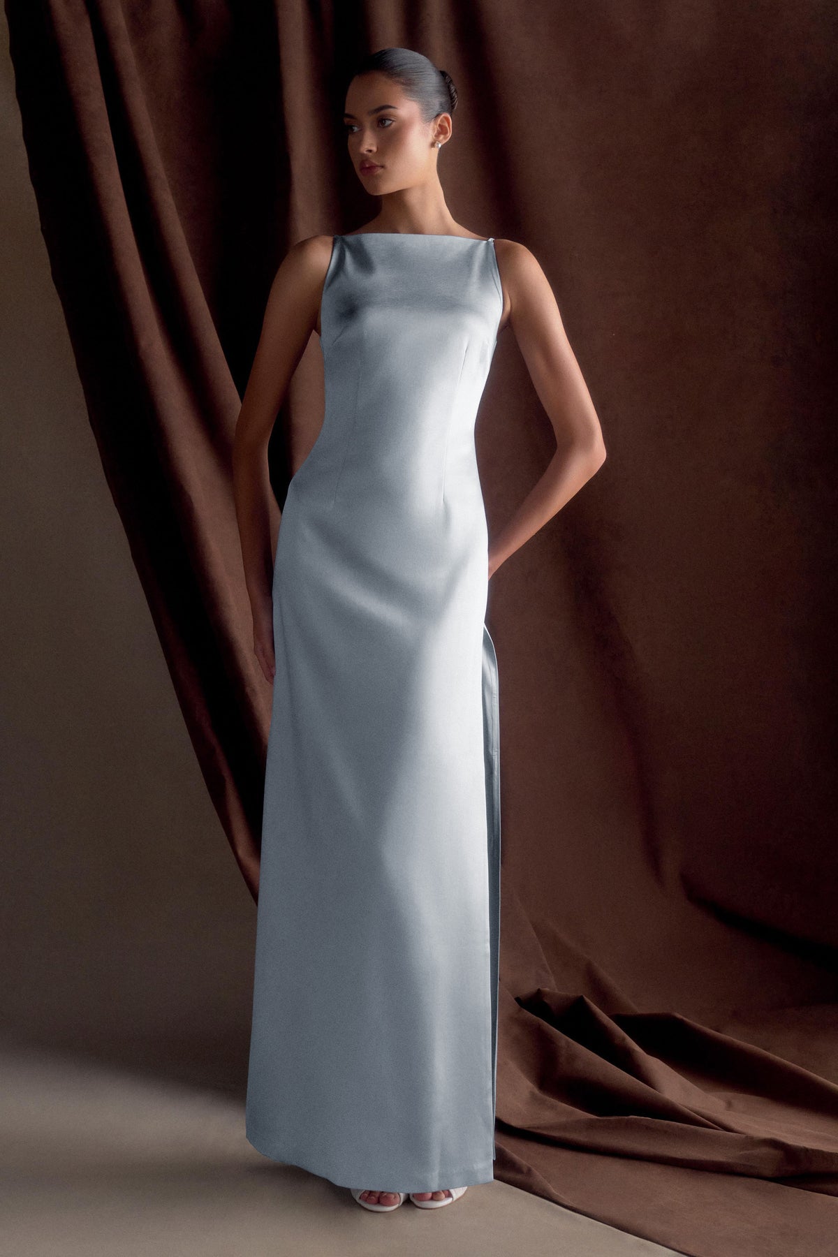 Violet Sleeveless Satin Maxi Dress - Frosted Blue
