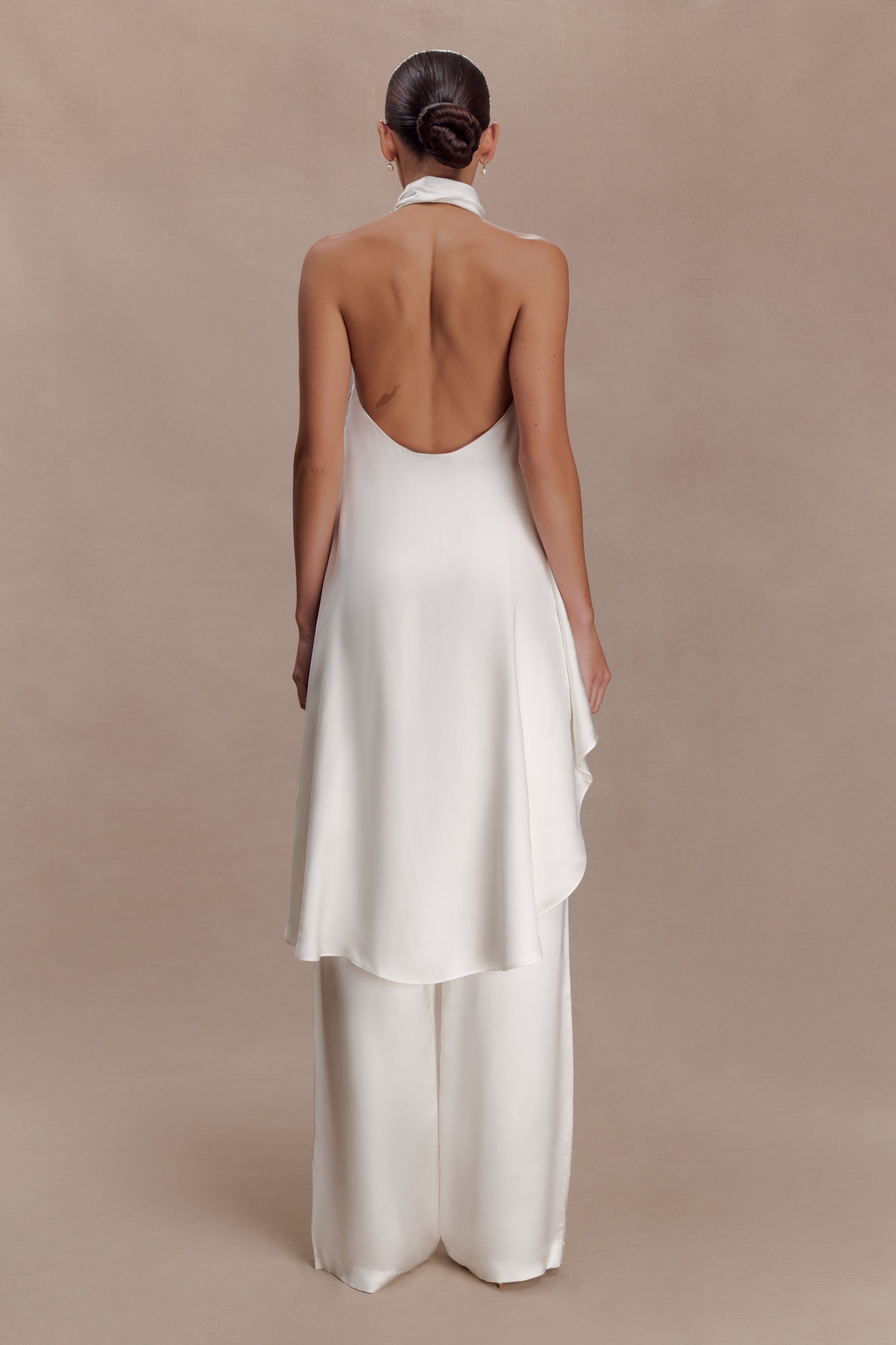 Sydney Straight Leg Satin Pants - Ivory