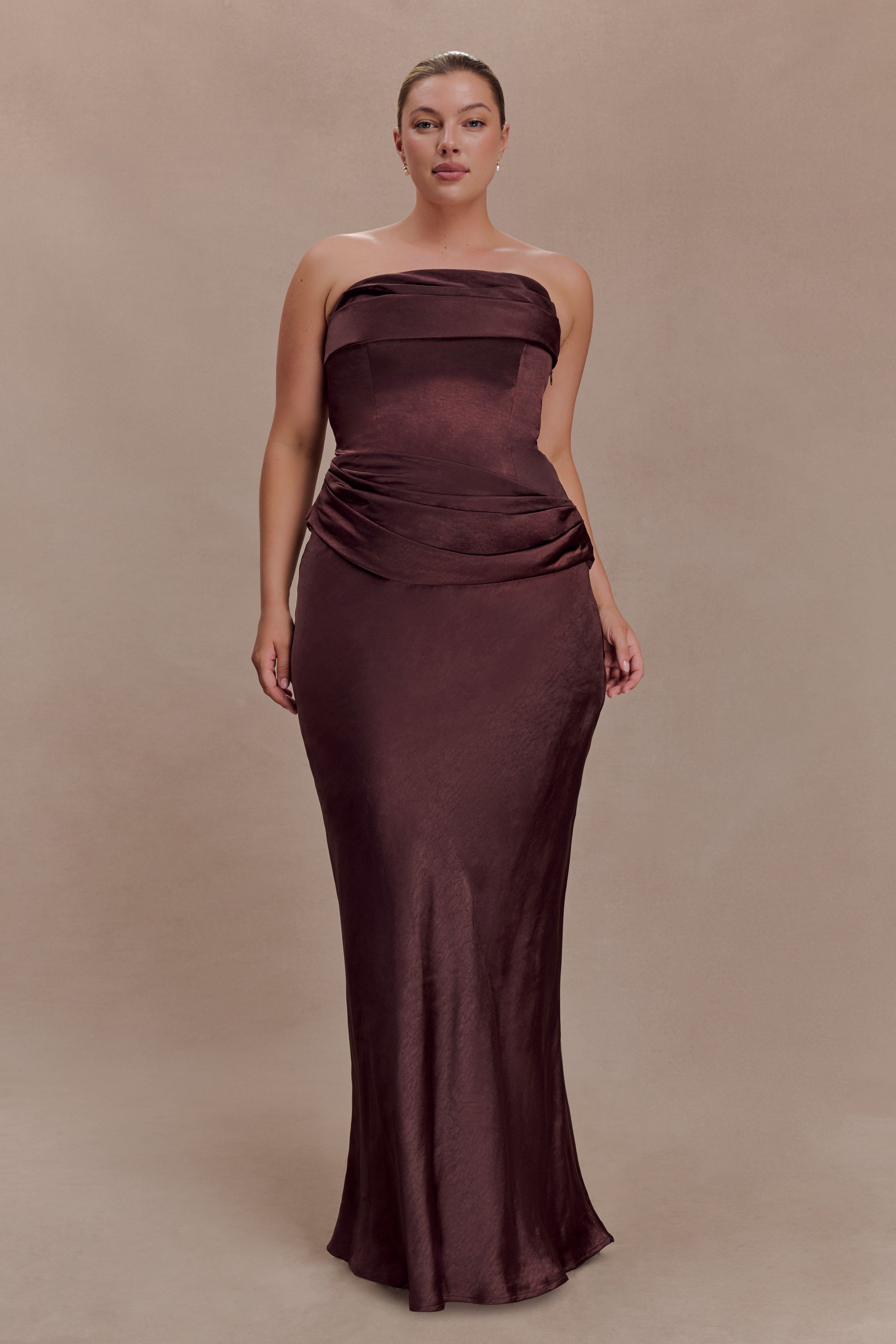 Jasmine Strapless Satin Maxi Dress - Dark Chocolate
