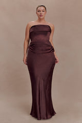 Jasmine Strapless Satin Maxi Dress - Dark Chocolate