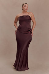 Jasmine Strapless Satin Maxi Dress - Dark Chocolate