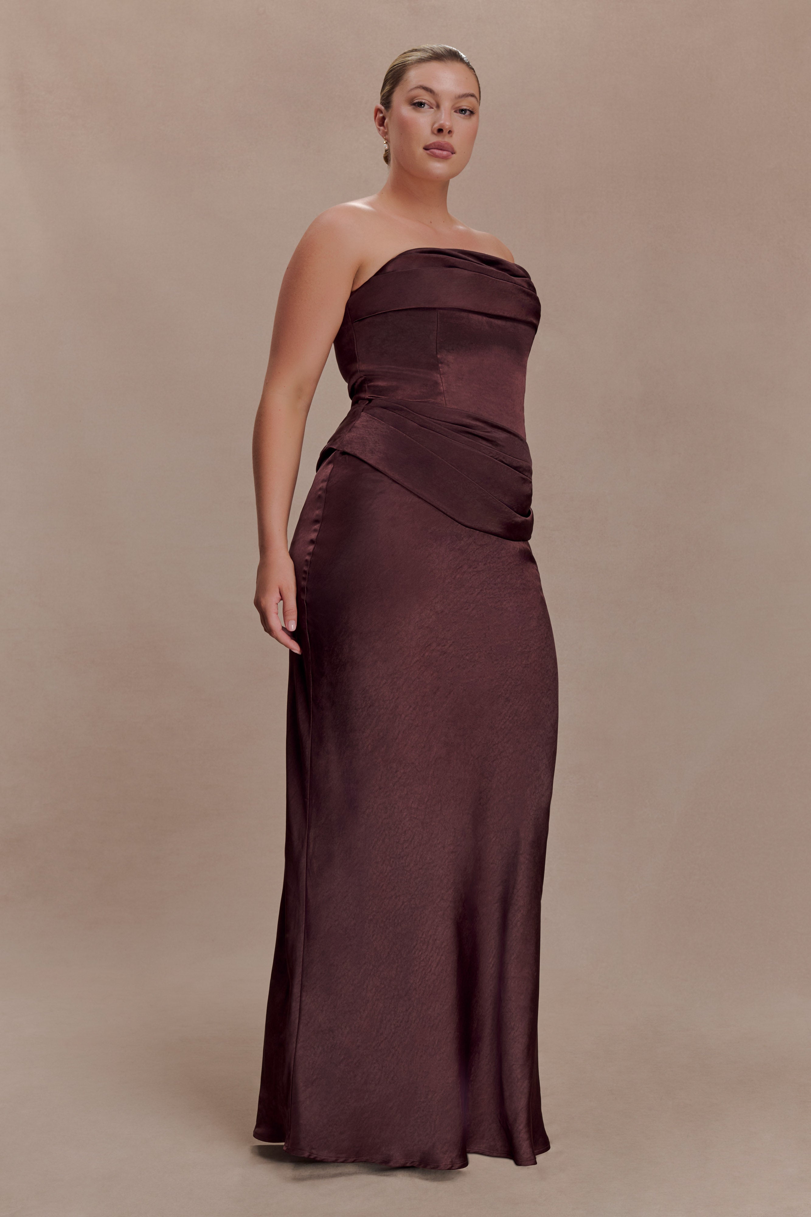 Jasmine Strapless Satin Maxi Dress - Dark Chocolate