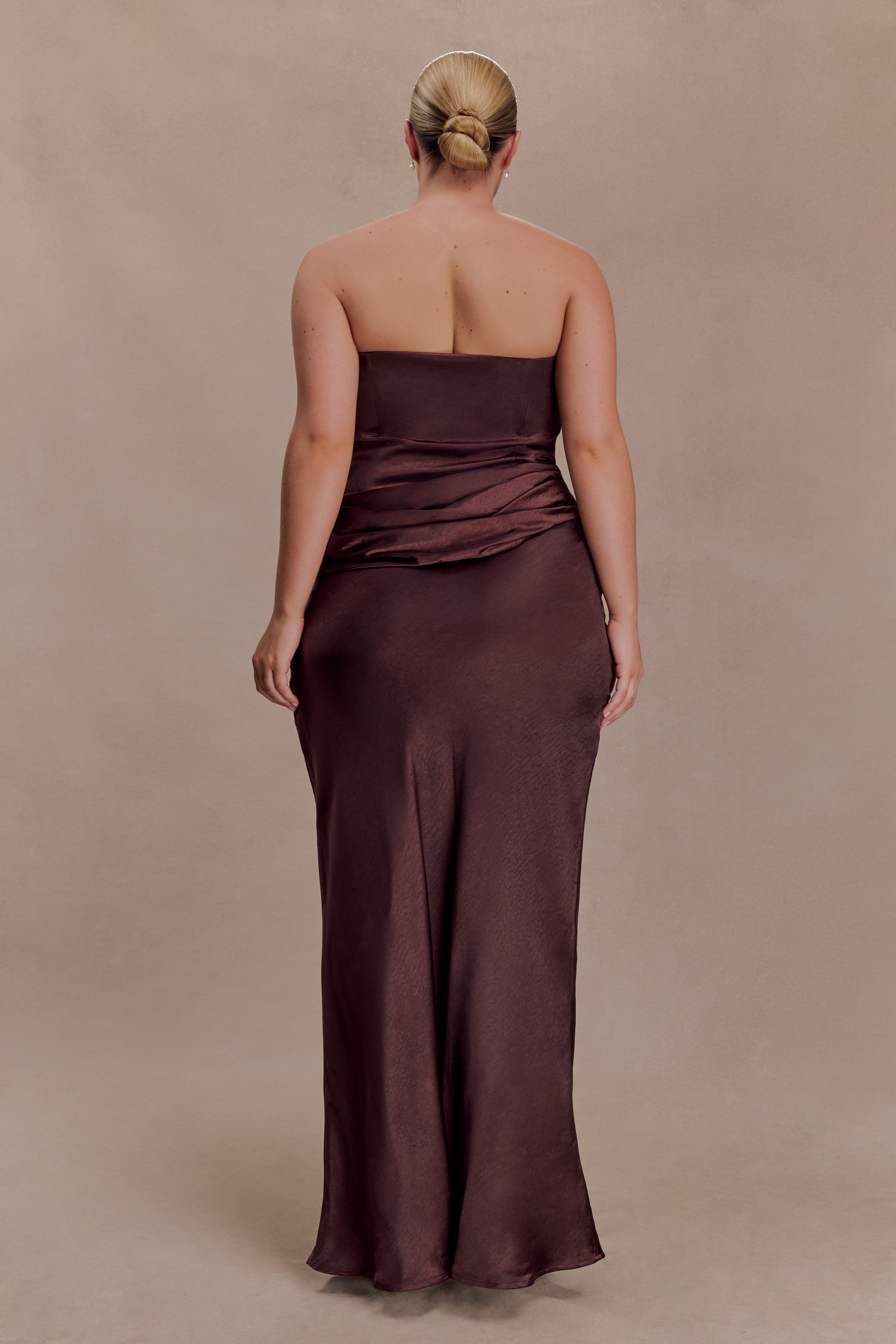 Jasmine Strapless Satin Maxi Dress - Dark Chocolate