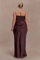 Jasmine Strapless Satin Maxi Dress - Dark Chocolate