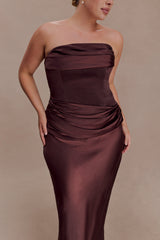 Jasmine Strapless Satin Maxi Dress - Dark Chocolate