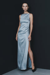 Violet Sleeveless Satin Maxi Dress - Frosted Blue