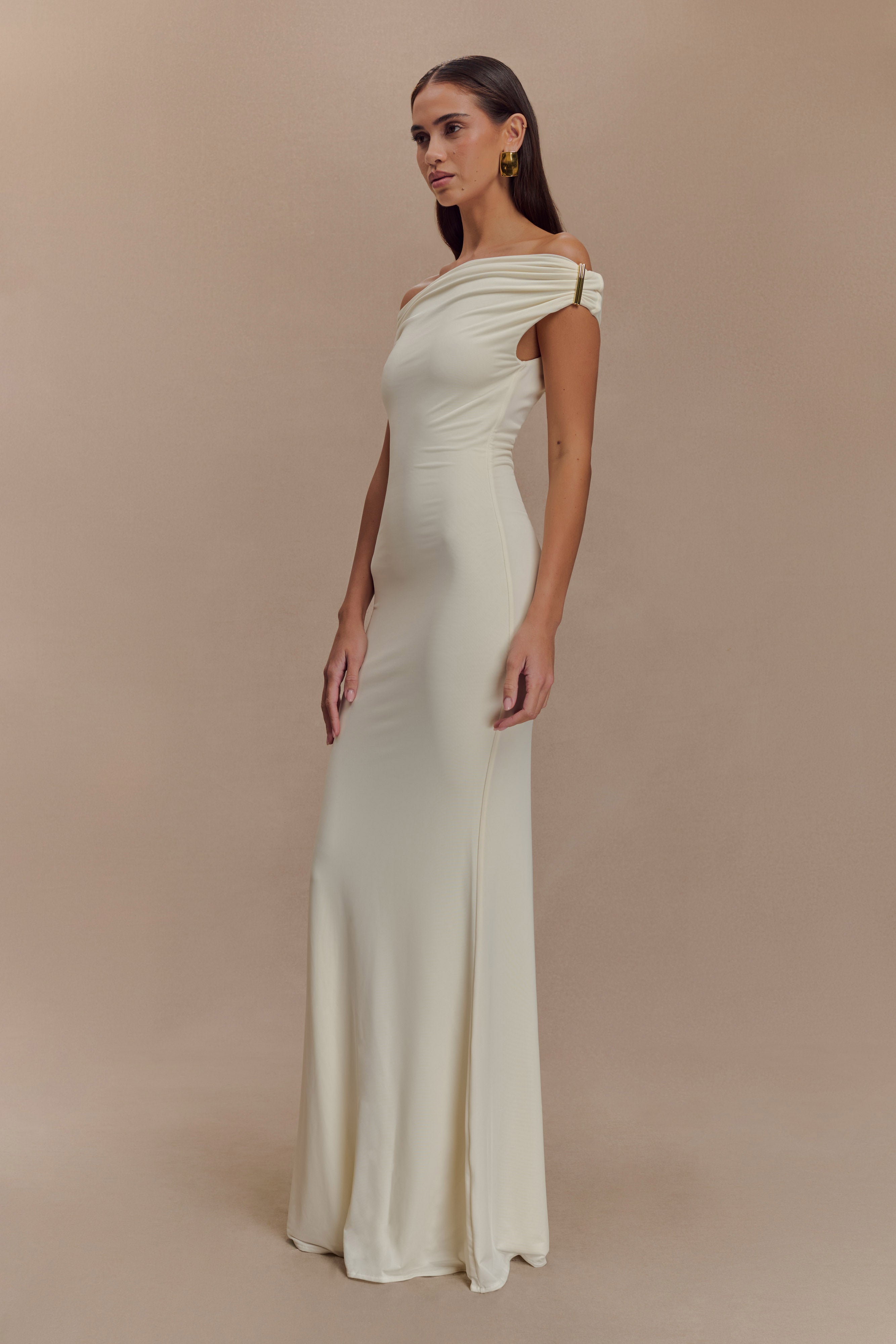 Kinsley Slinky Maxi Dress With Hardware - Ivory