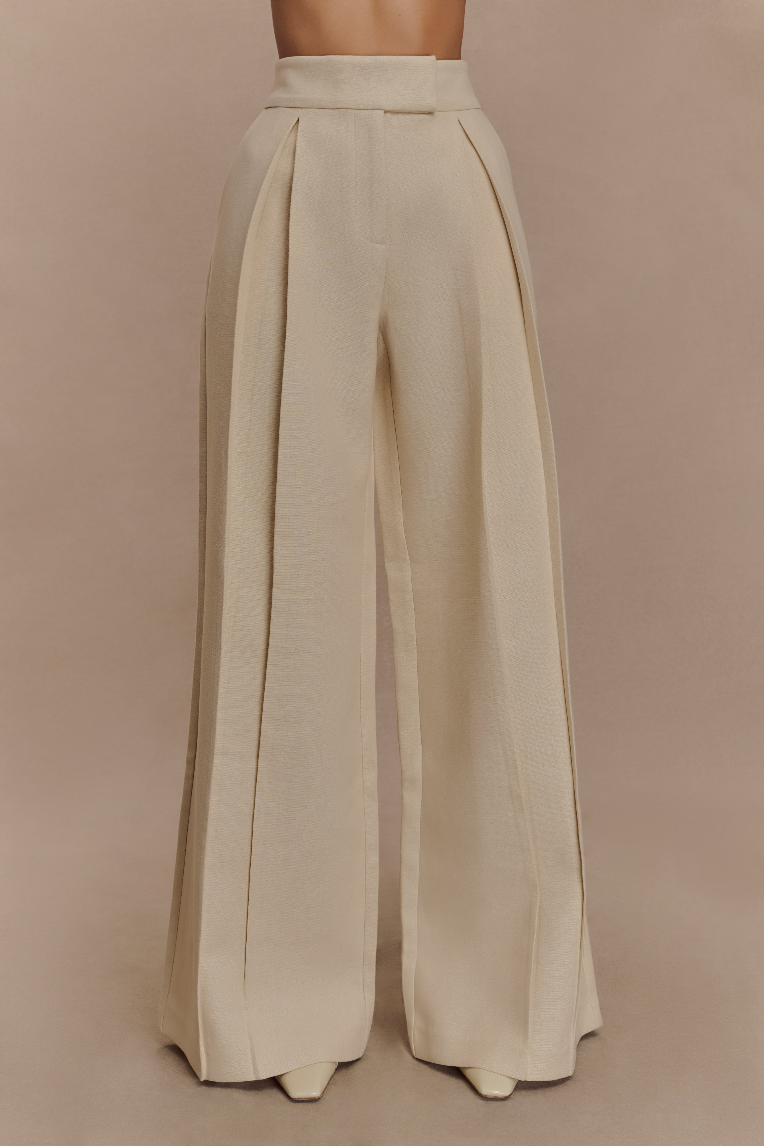 Raya Mid Rise Wide Leg Linen Pant - Natural Beige